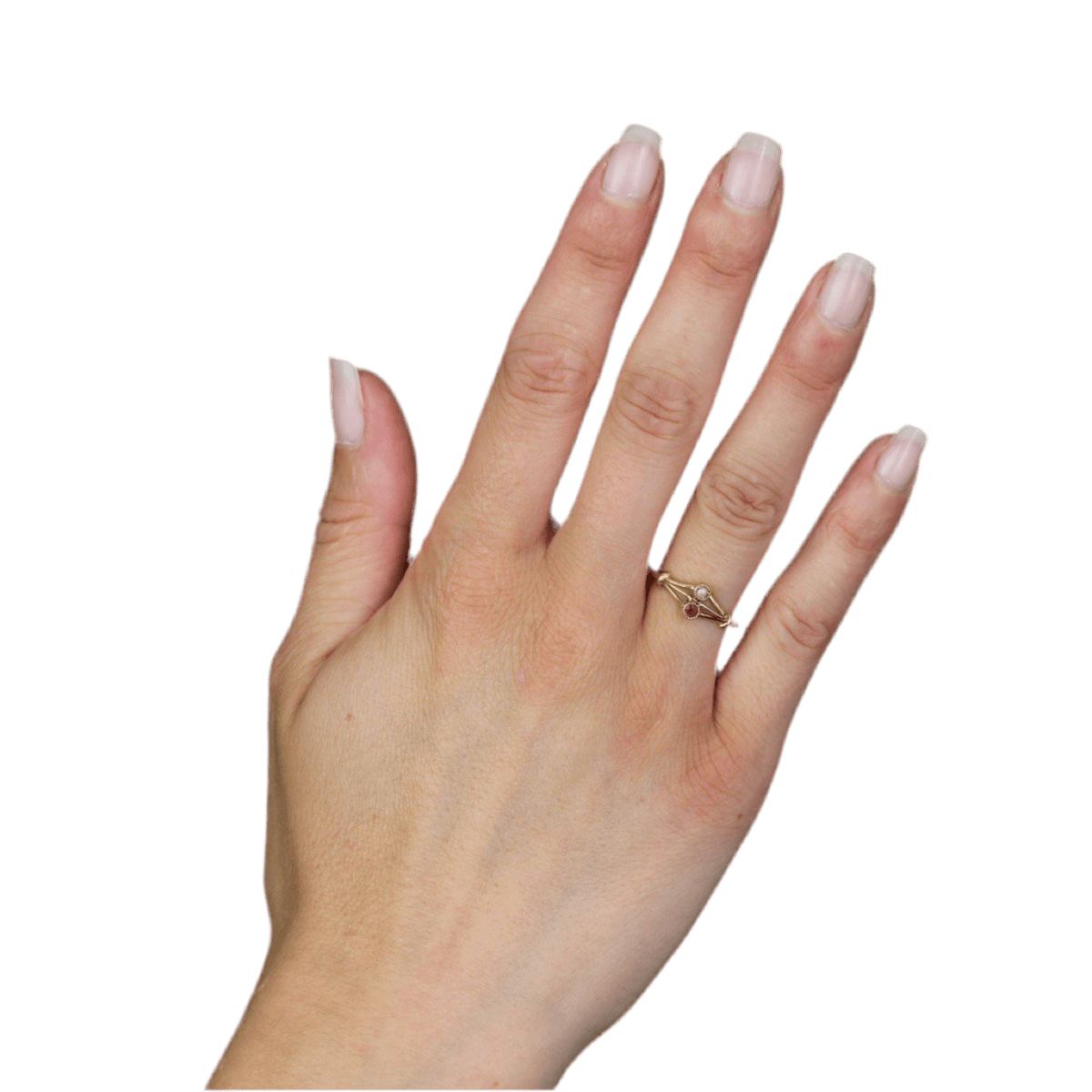 Bague Toi & Moi en or jaune, perle et grenat - Castafiore