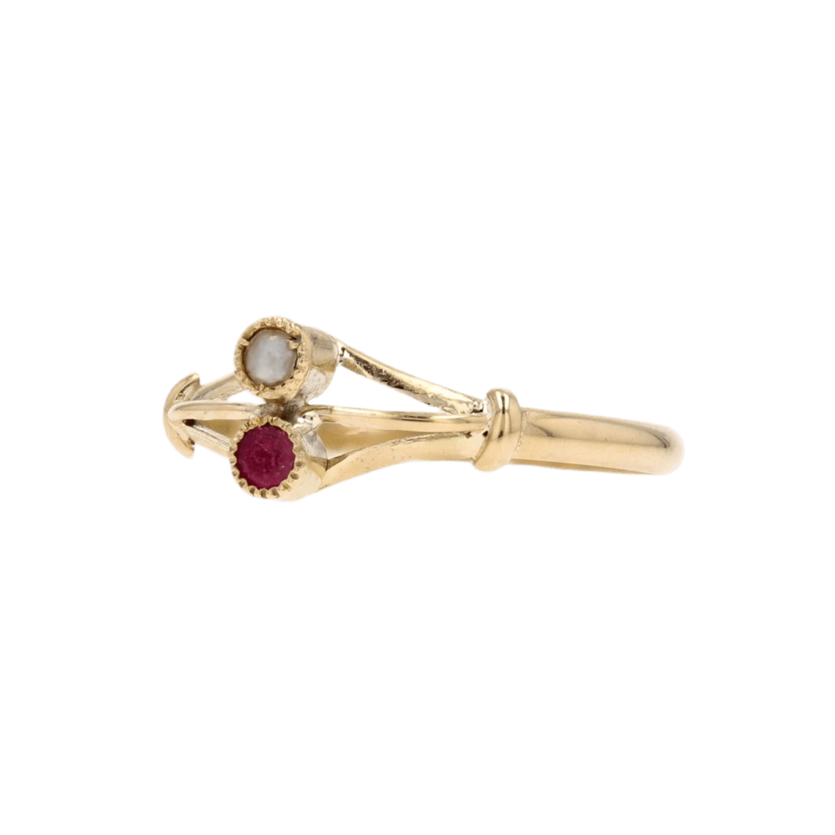 Bague Toi & Moi en or jaune, perle et grenat - Castafiore