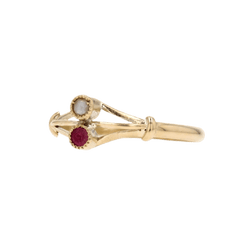 Bague Toi & Moi en or jaune, perle et grenat - Castafiore