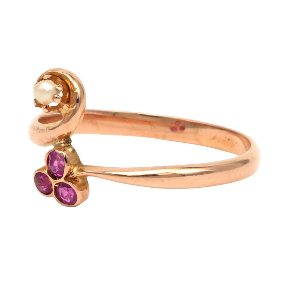 Bague Toi & Moi en or jaune, perle et rubis - Castafiore