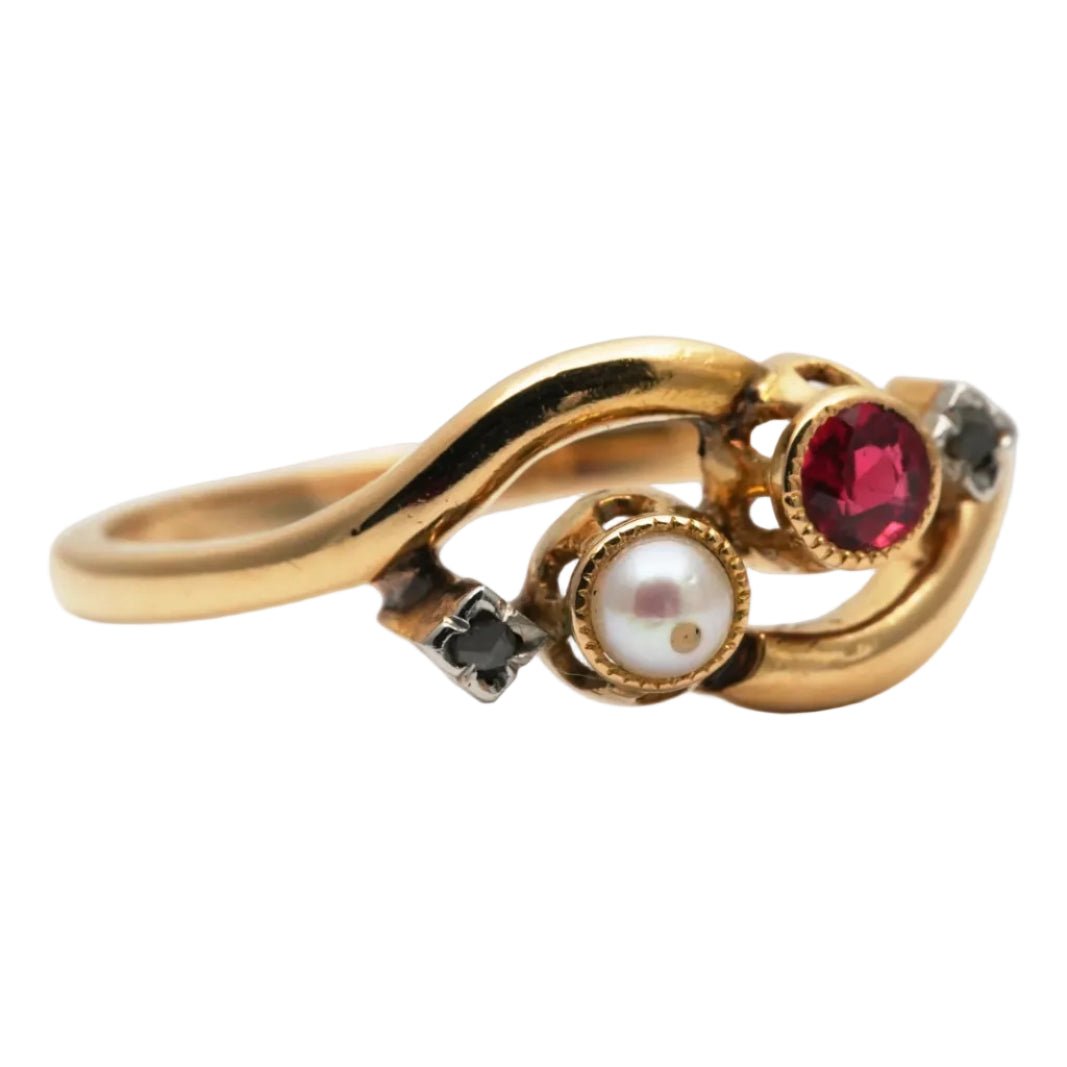 Bague Toi & Moi en or jaune, perle, rubis et diamants - Castafiore