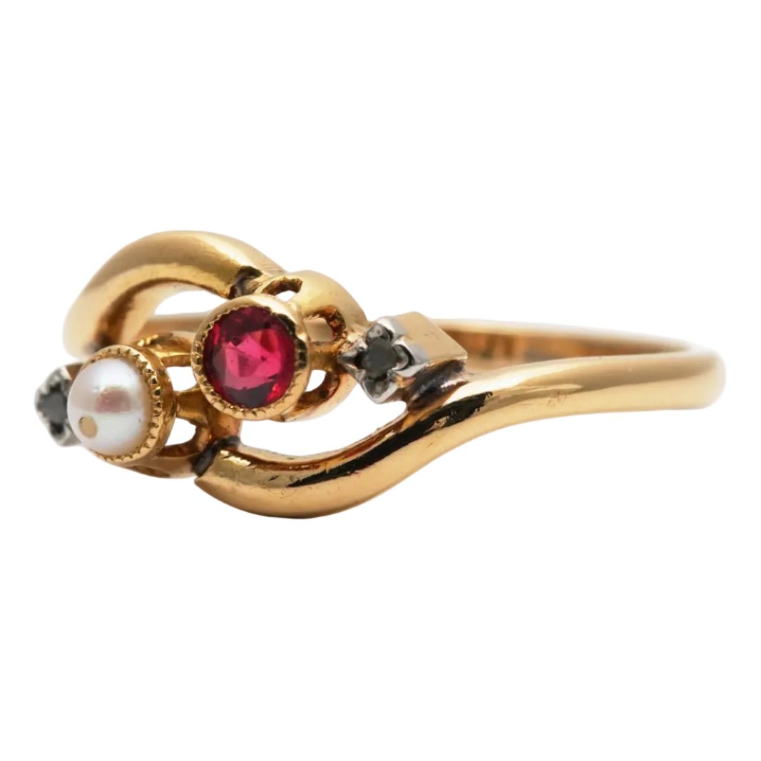 Bague Toi & Moi en or jaune, perle, rubis et diamants - Castafiore
