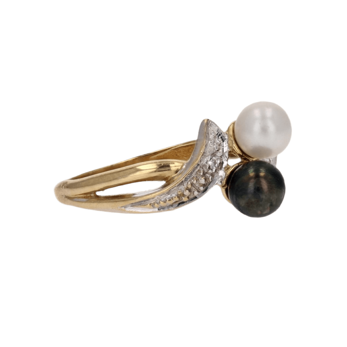 Bague Toi & Moi en or jaune, perles et diamant - Castafiore