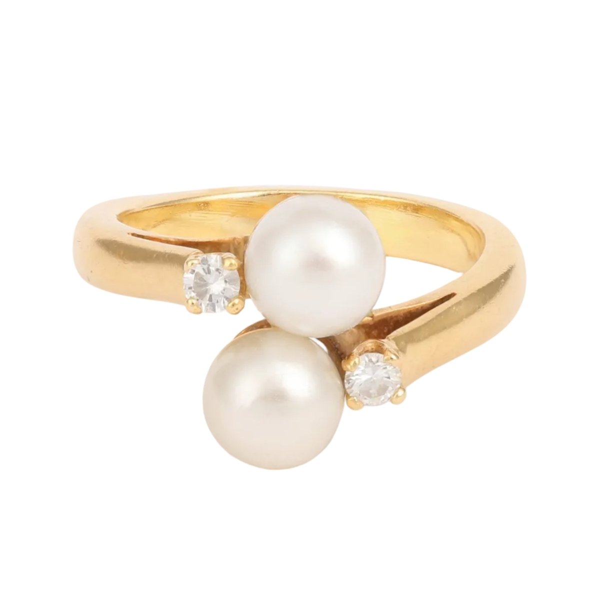Bague Toi & Moi en or jaune, perles et diamants - Castafiore