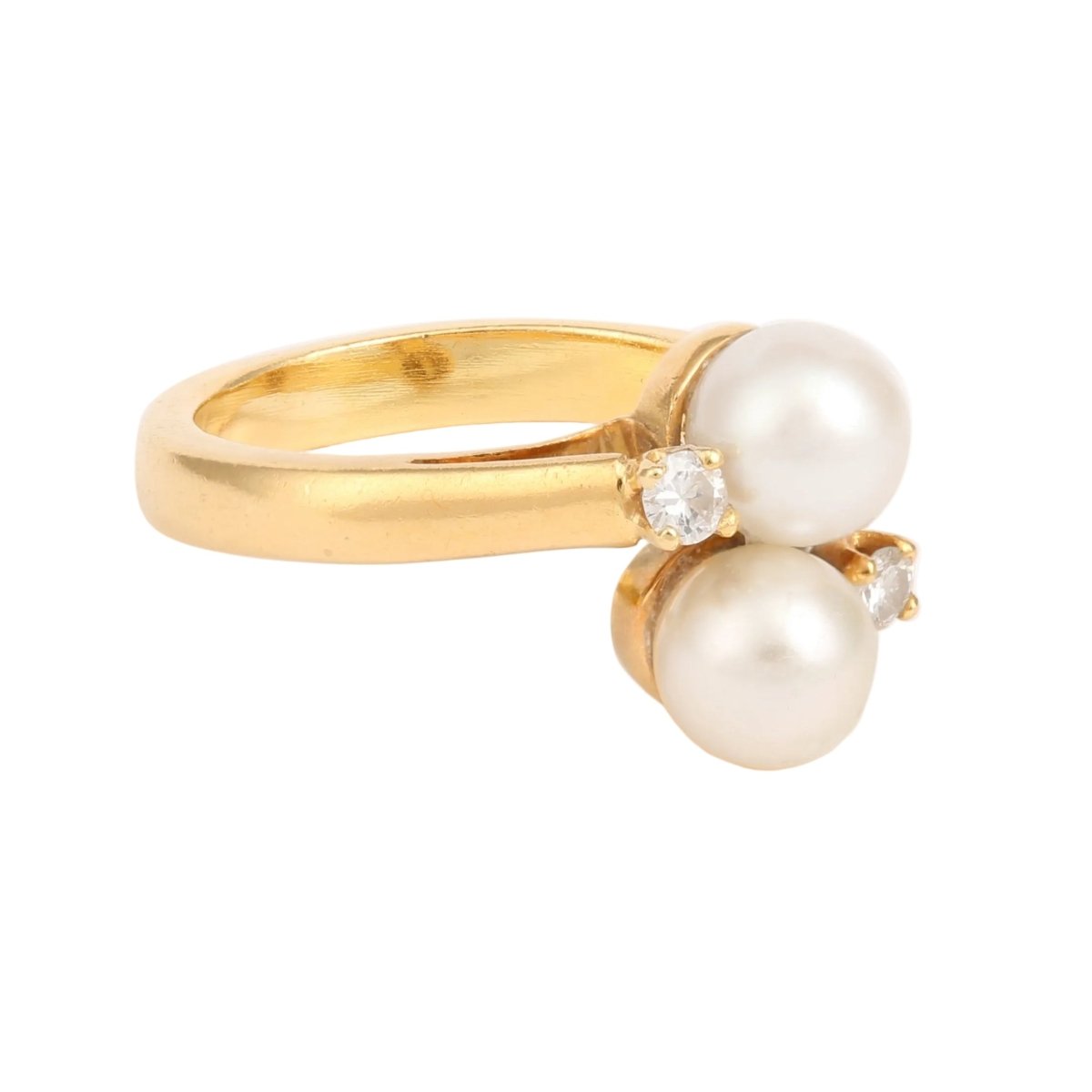 Bague Toi & Moi en or jaune, perles et diamants - Castafiore