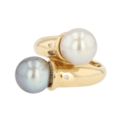 Bague Toi & Moi en or jaune , perles et diamants - Castafiore