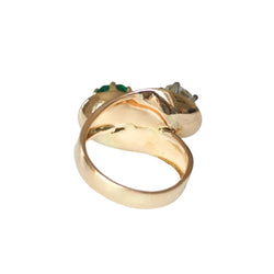 Bague Toi & Moi en or jaune, platine, émeraude et diamants - Castafiore