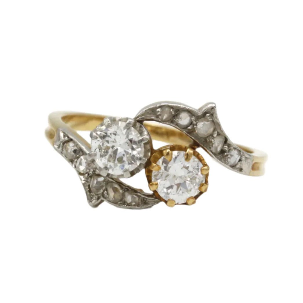 Bague Toi & Moi en or jaune, platine et diamants - Castafiore