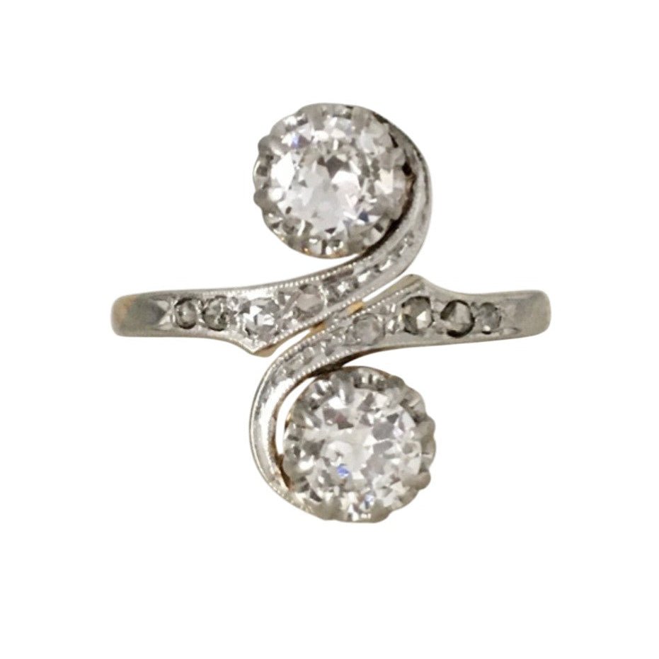 Bague Toi & Moi en or jaune, platine et diamants - Castafiore