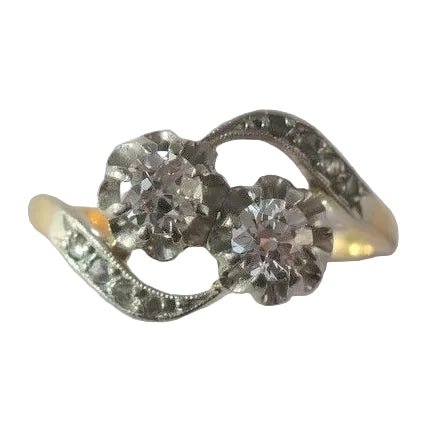 Bague Toi & Moi en or jaune, platine et diamants - Castafiore