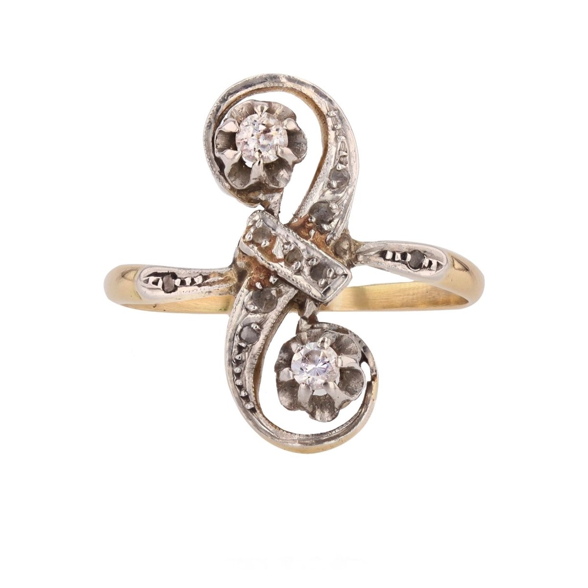 Bague Toi & Moi en or jaune, platine et diamants - Castafiore