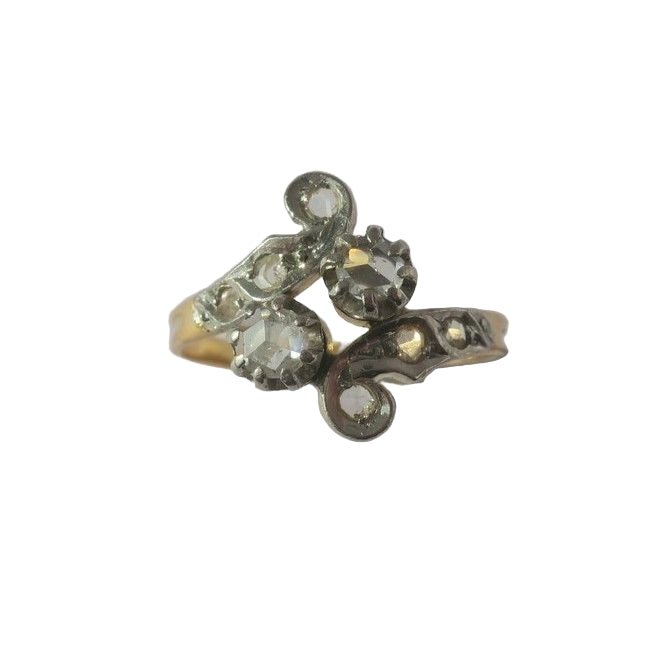Bague Toi & Moi en or jaune, platine et diamants - Castafiore