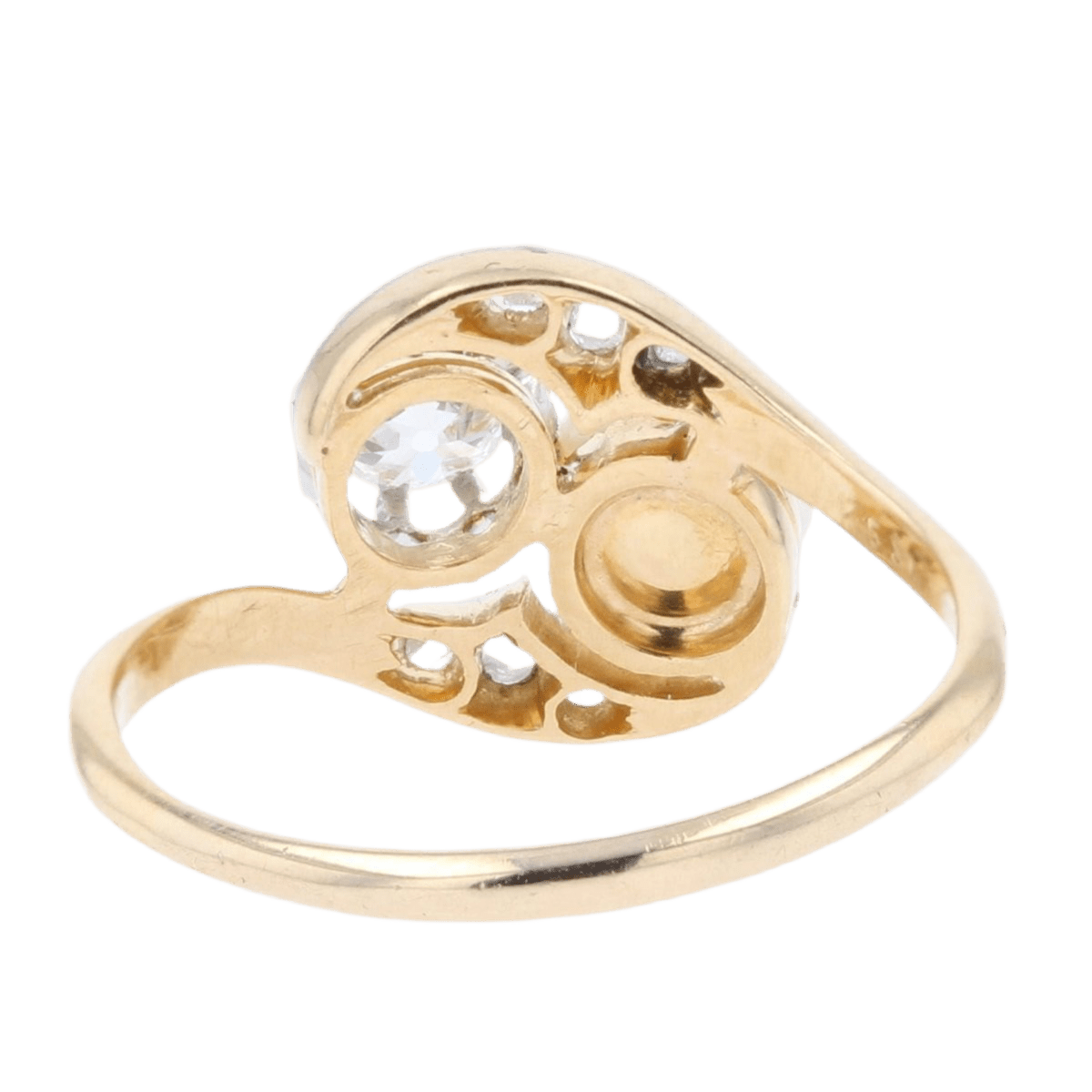 Bague Toi & Moi en or jaune, platine, perle et diamants - Castafiore