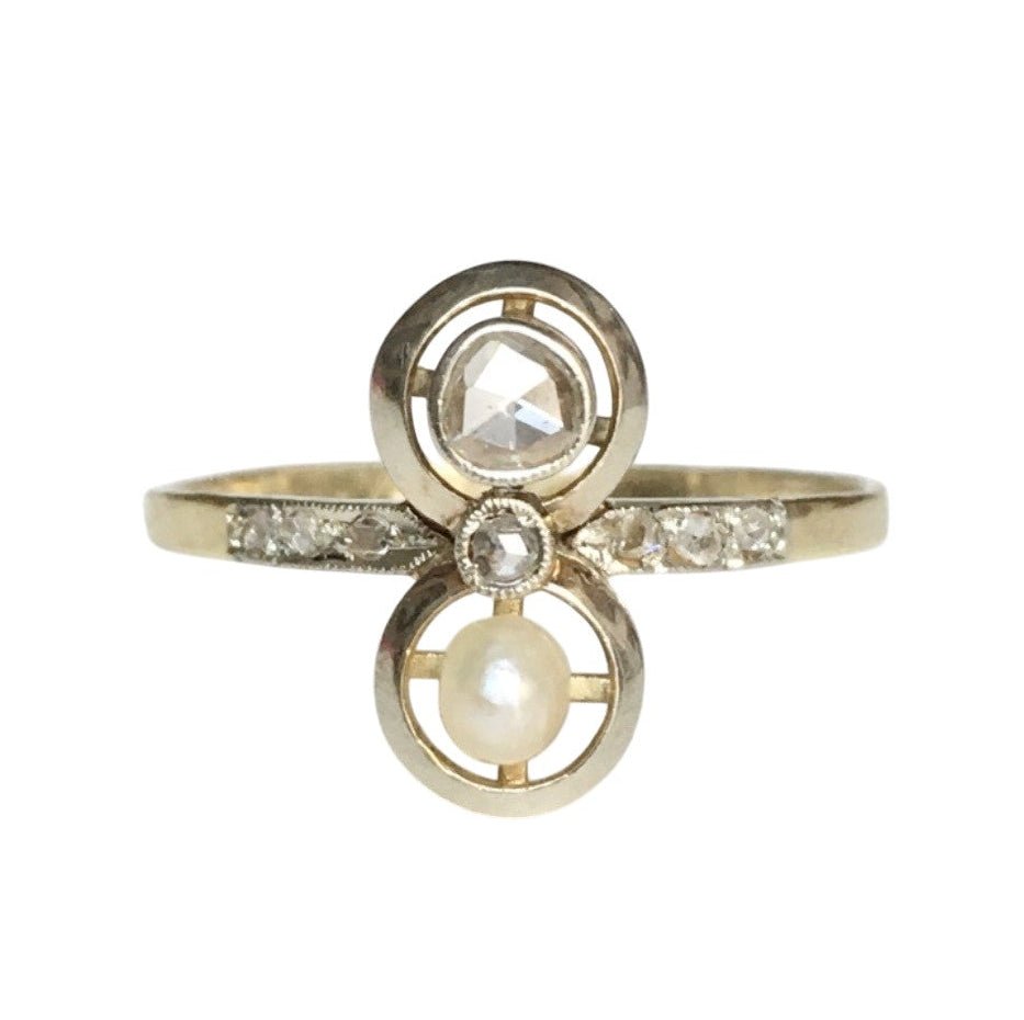 Bague Toi & Moi en or jaune, platine, perle et diamants - Castafiore