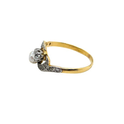 Bague Toi & Moi en or jaune, platine, perle et diamants - Castafiore