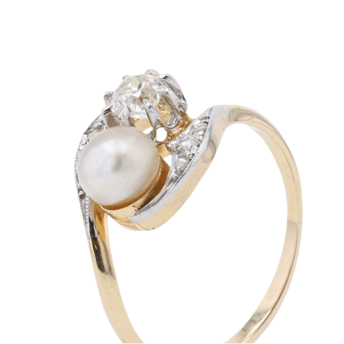 Bague Toi & Moi en or jaune, platine, perle et diamants - Castafiore