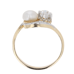 Bague Toi & Moi en or jaune, platine, perle et diamants - Castafiore
