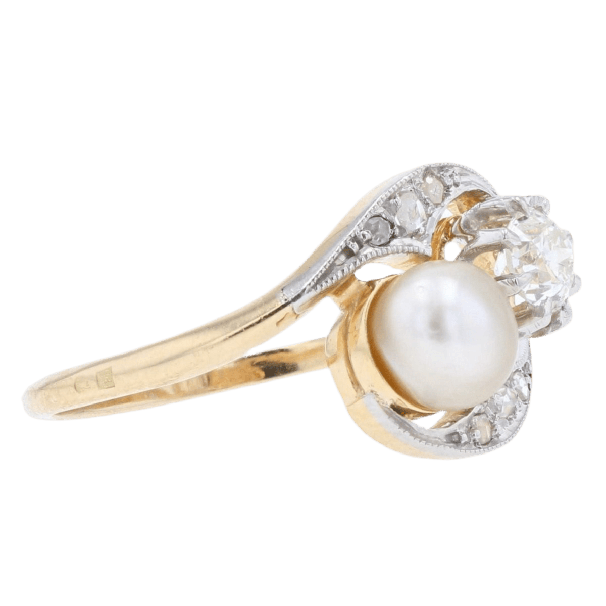 Bague Toi & Moi en or jaune, platine, perle et diamants - Castafiore