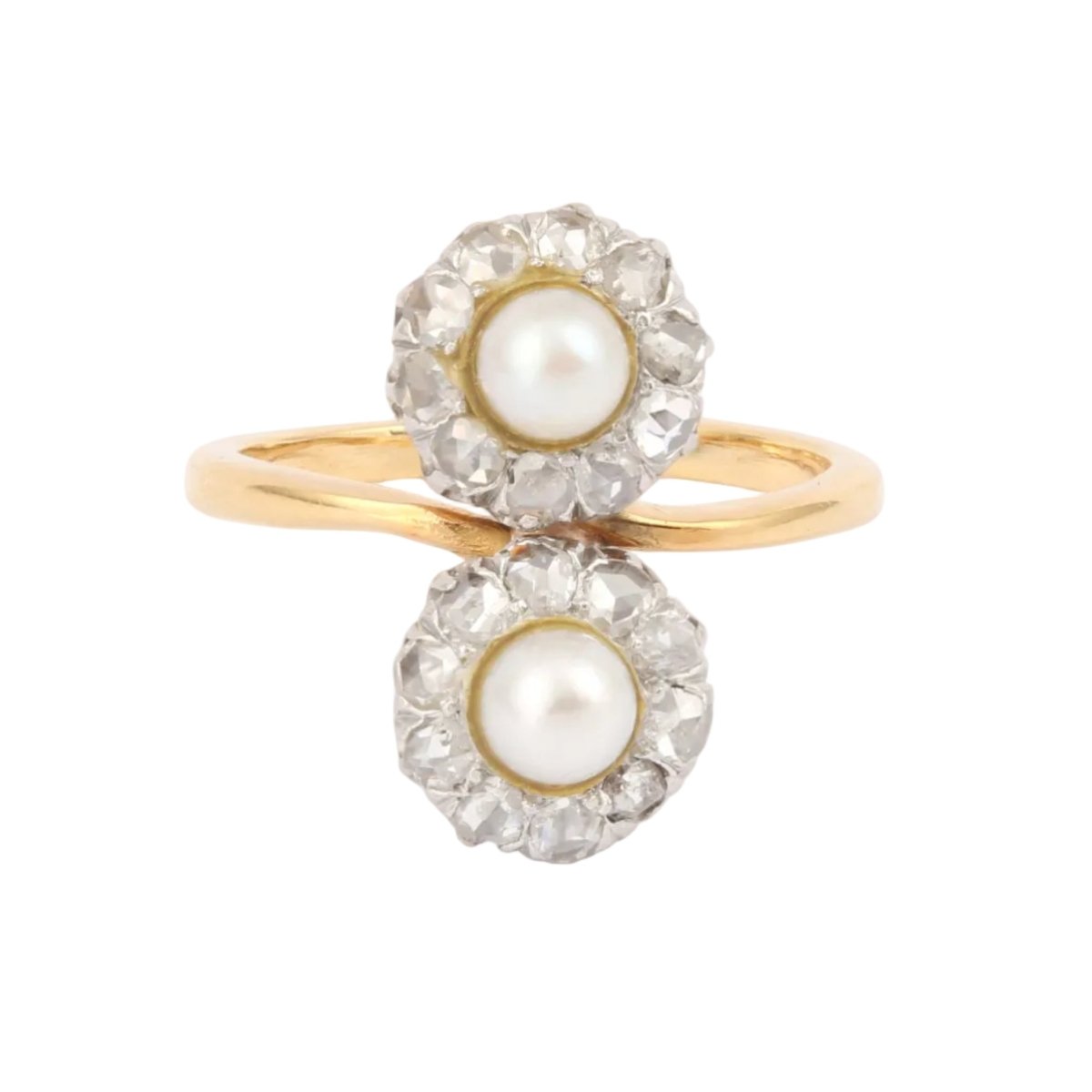 Bague Toi & Moi en or jaune, platine, perles et diamants - Castafiore