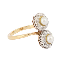 Bague Toi & Moi en or jaune, platine, perles et diamants - Castafiore