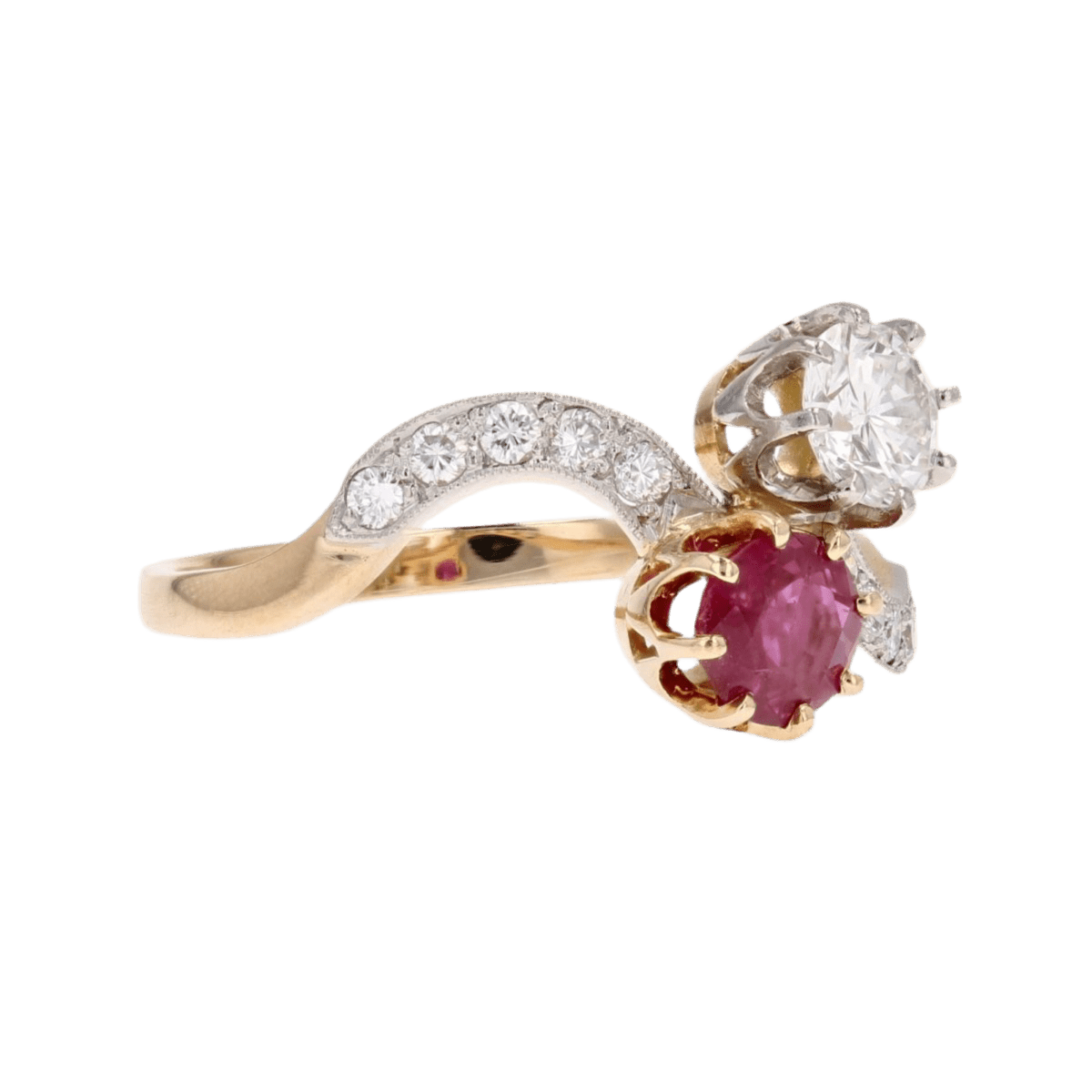 Bague Toi & Moi en or jaune, platine, rubis et diamants - Castafiore