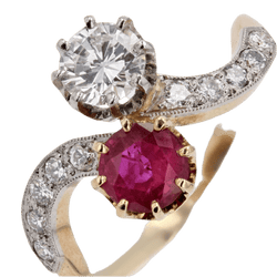 Bague Toi & Moi en or jaune, platine, rubis et diamants - Castafiore