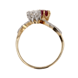 Bague Toi & Moi en or jaune, platine, rubis et diamants - Castafiore