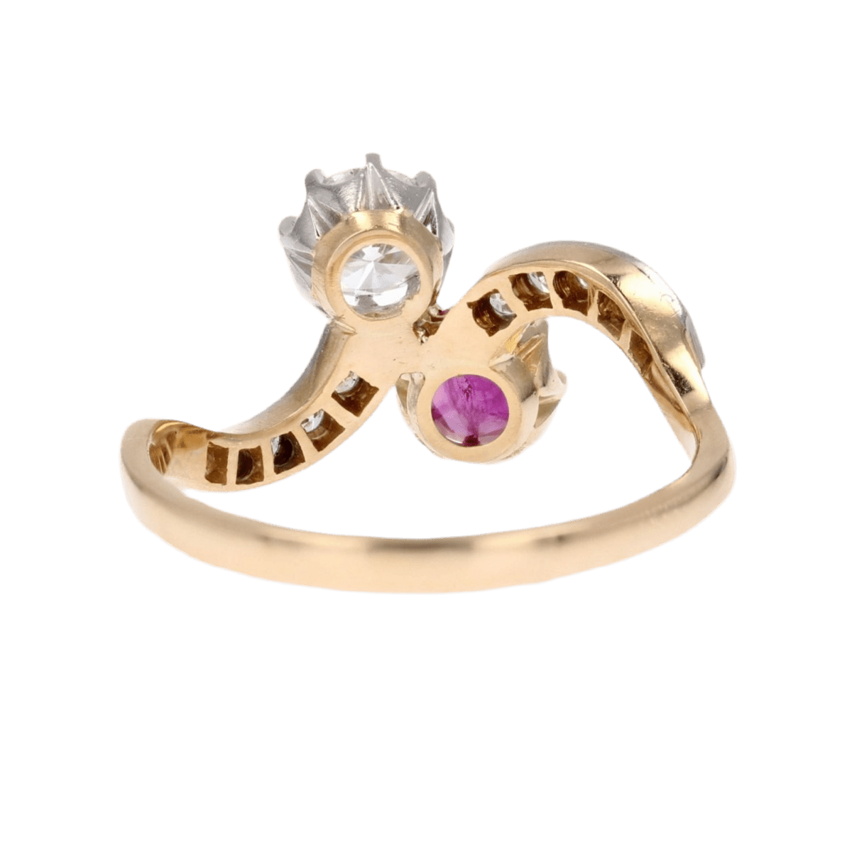 Bague Toi & Moi en or jaune, platine, rubis et diamants - Castafiore