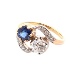 Bague Toi & Moi en or jaune, platine, saphir et diamants - Castafiore