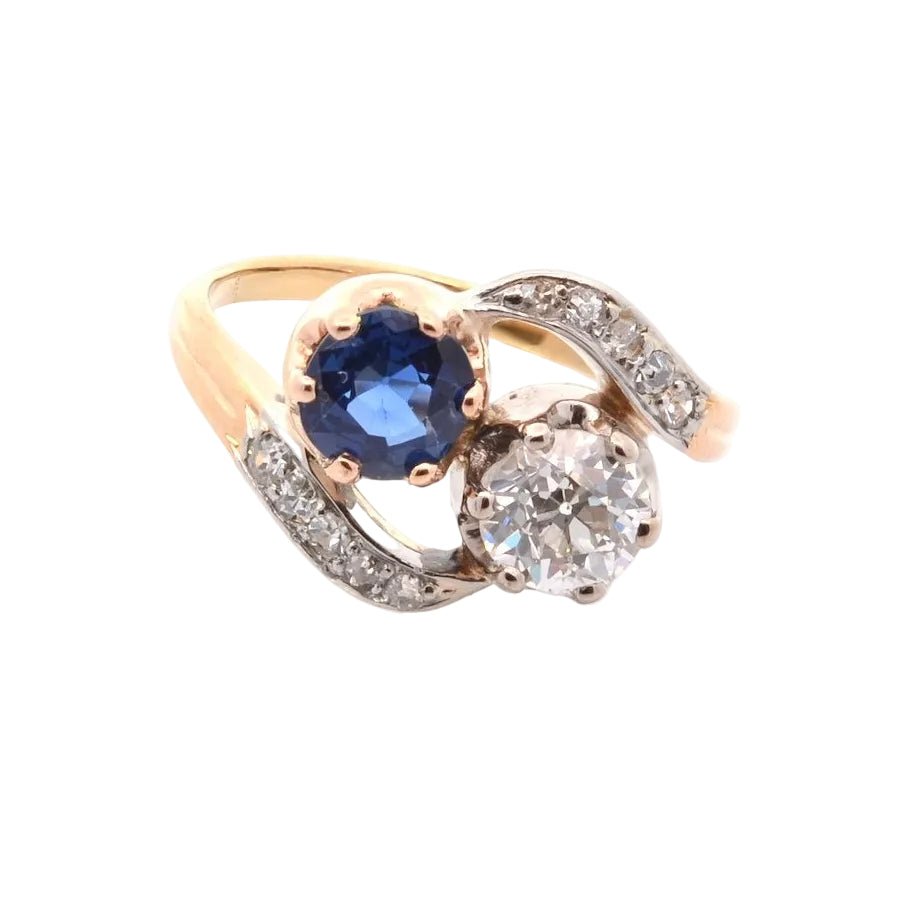 Bague Toi & Moi en or jaune, platine, saphir et diamants - Castafiore