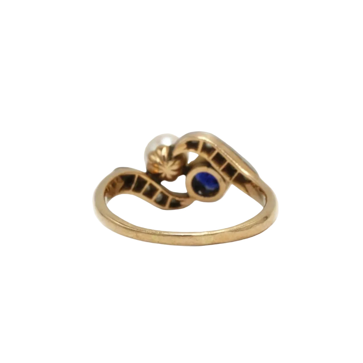 Bague Toi & Moi en or jaune, platine, saphir, perle et diamants - Castafiore