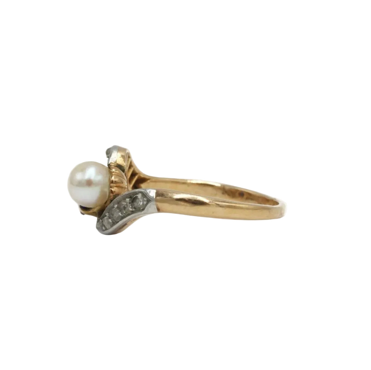 Bague Toi & Moi en or jaune, platine, saphir, perle et diamants - Castafiore