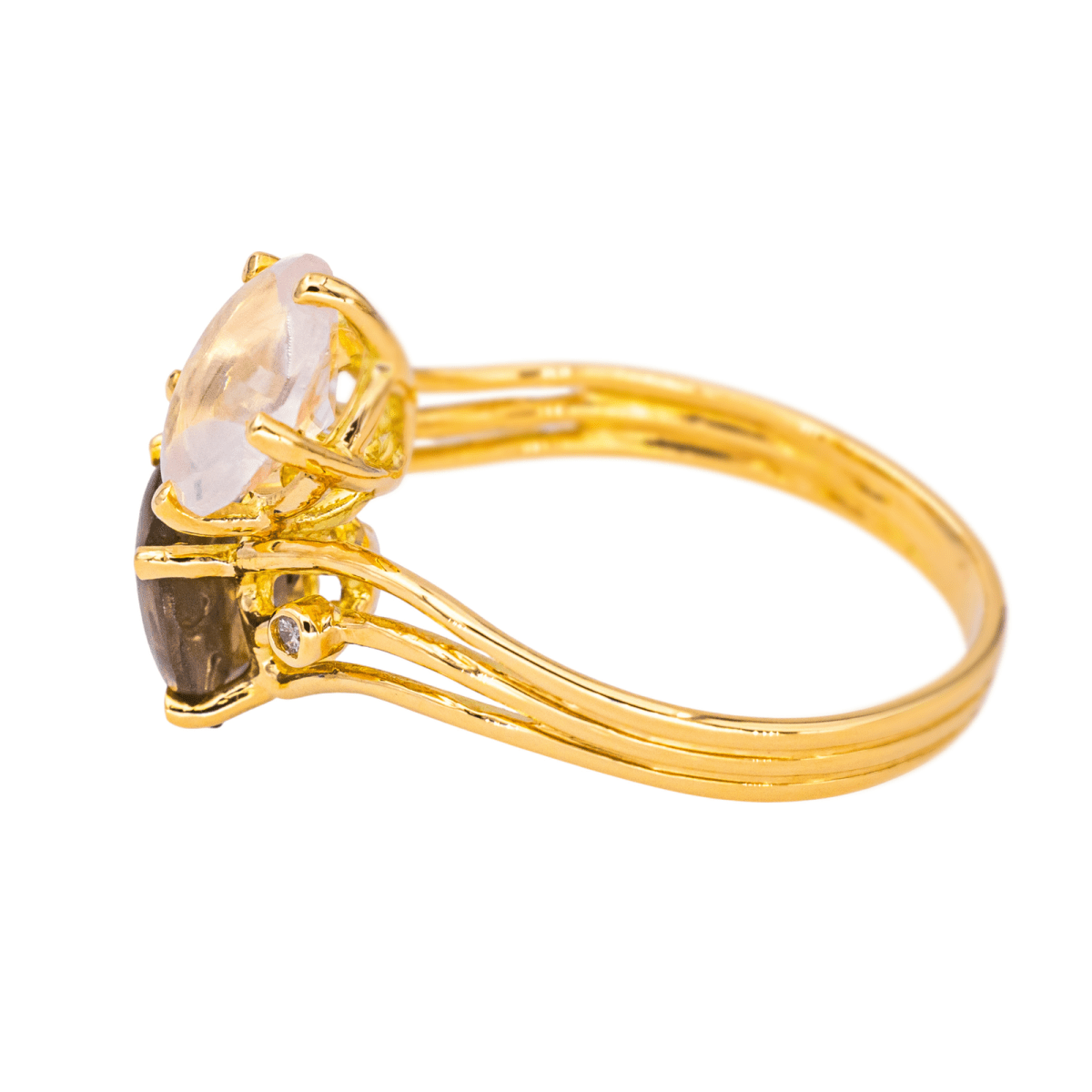 Bague Toi & Moi en or jaune, quartz et diamants - Castafiore