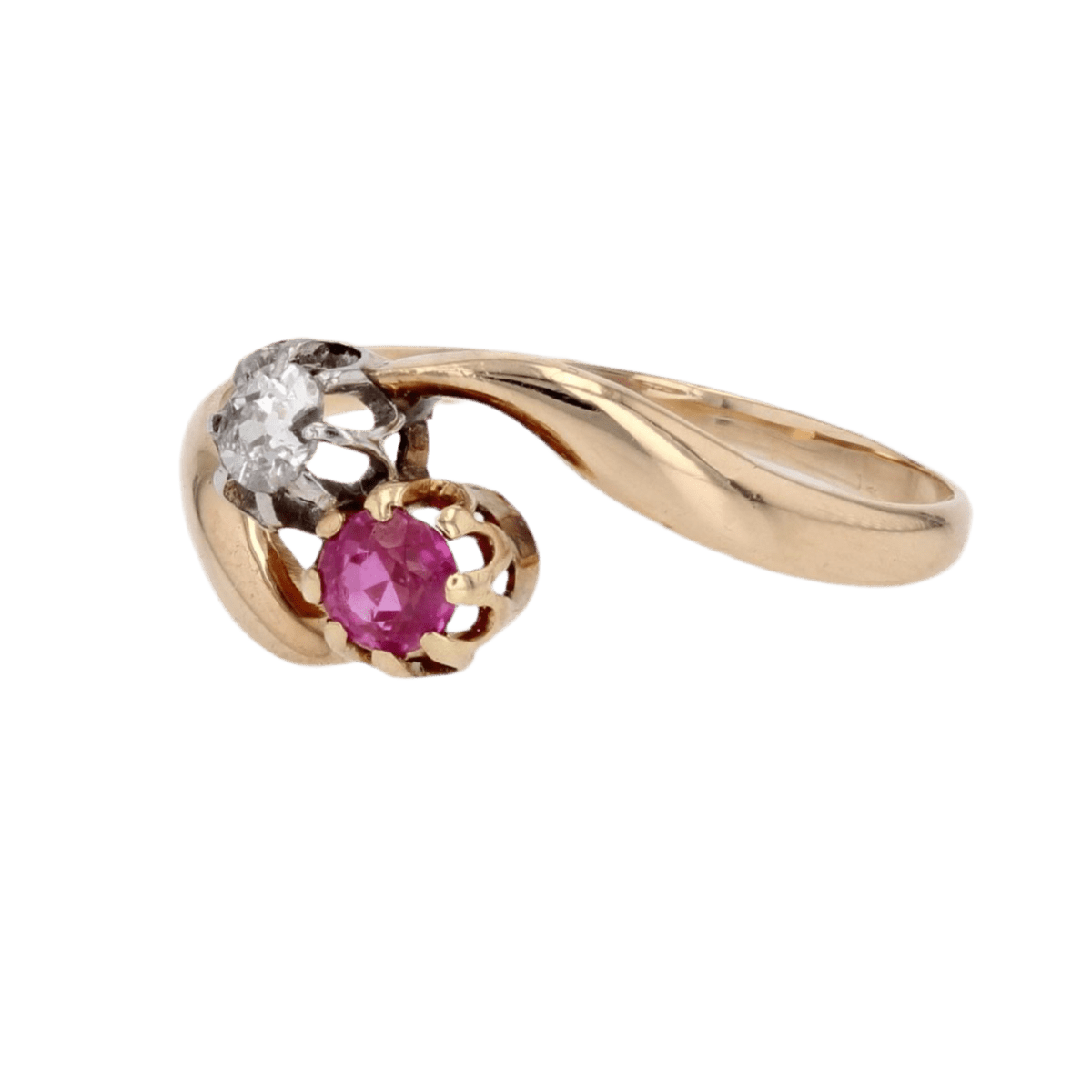 Bague Toi & Moi en or jaune, rubis et diamant - Castafiore