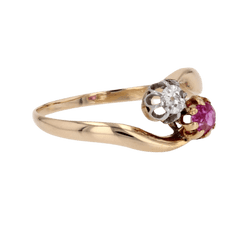 Bague Toi & Moi en or jaune, rubis et diamant - Castafiore