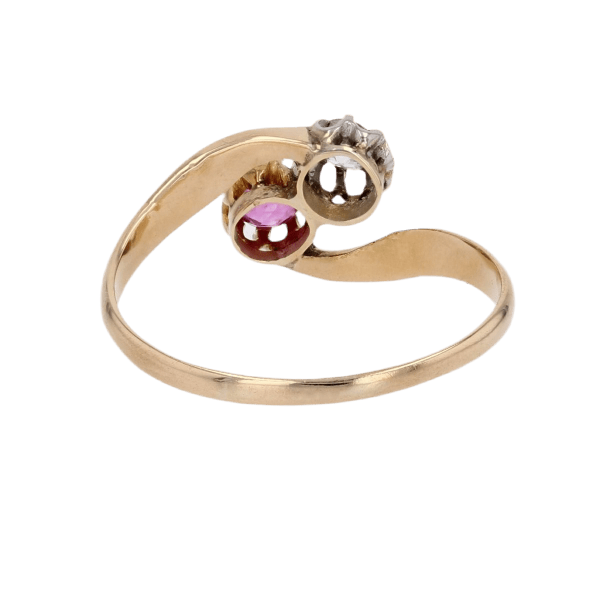 Bague Toi & Moi en or jaune, rubis et diamant - Castafiore