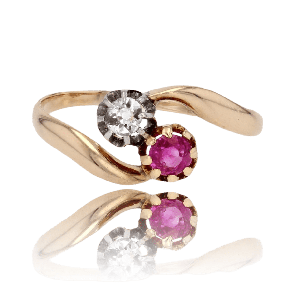 Bague Toi & Moi en or jaune, rubis et diamant - Castafiore