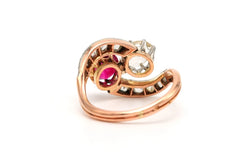 Bague Toi & Moi en or jaune, rubis et diamants - Castafiore
