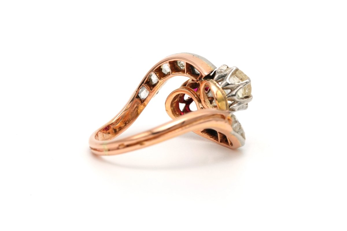 Bague Toi & Moi en or jaune, rubis et diamants - Castafiore