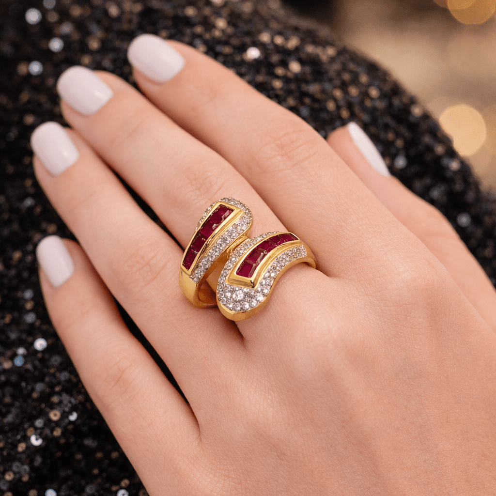 Bague Toi & Moi en or jaune, rubis et diamants - Castafiore