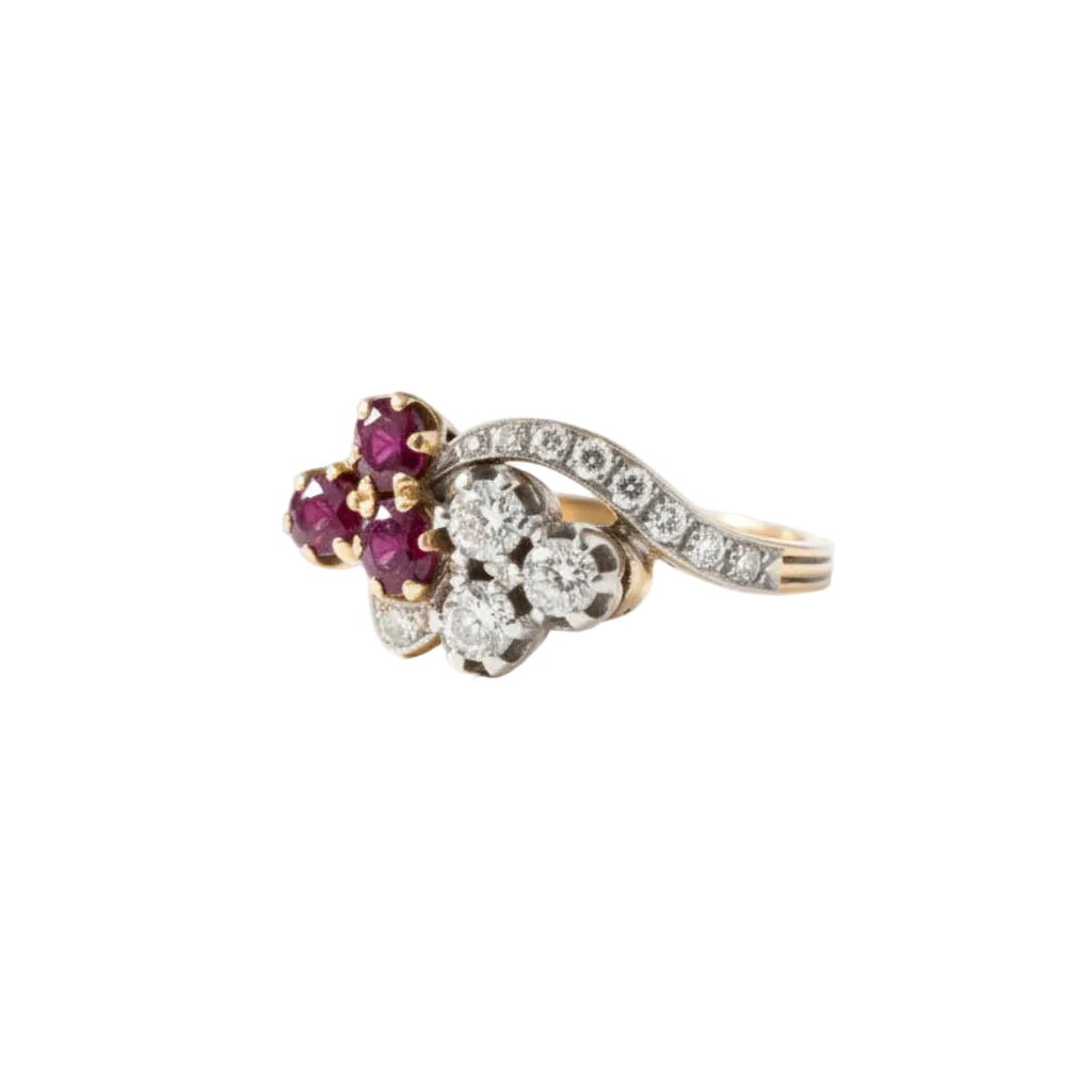 Bague Toi & Moi en or jaune, rubis et diamants - Castafiore