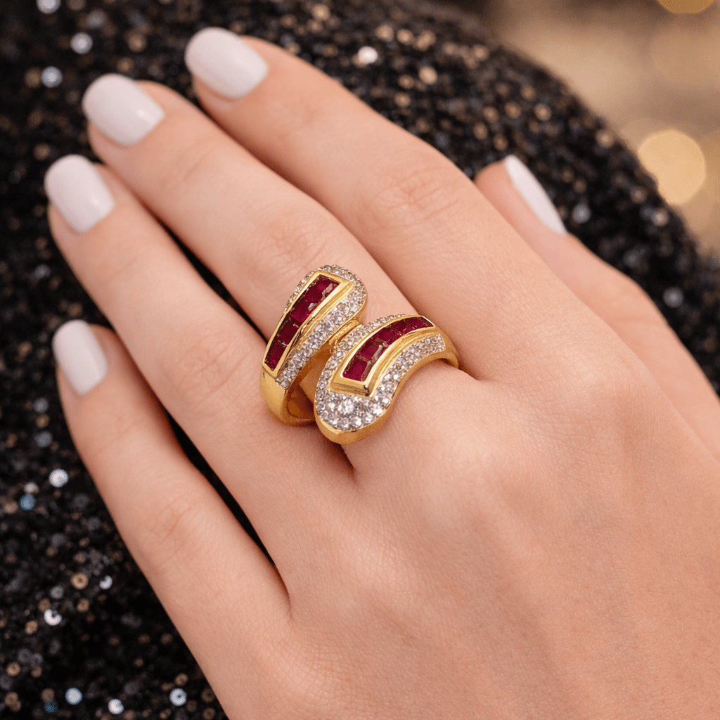 Bague Toi & Moi en or jaune, rubis et diamants - Castafiore