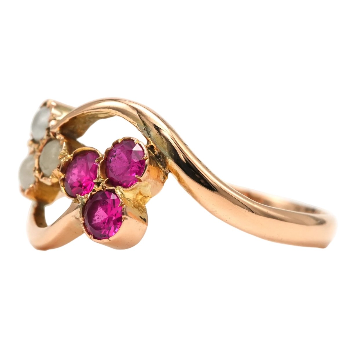 Bague Toi & Moi en or jaune, rubis et perles - Castafiore