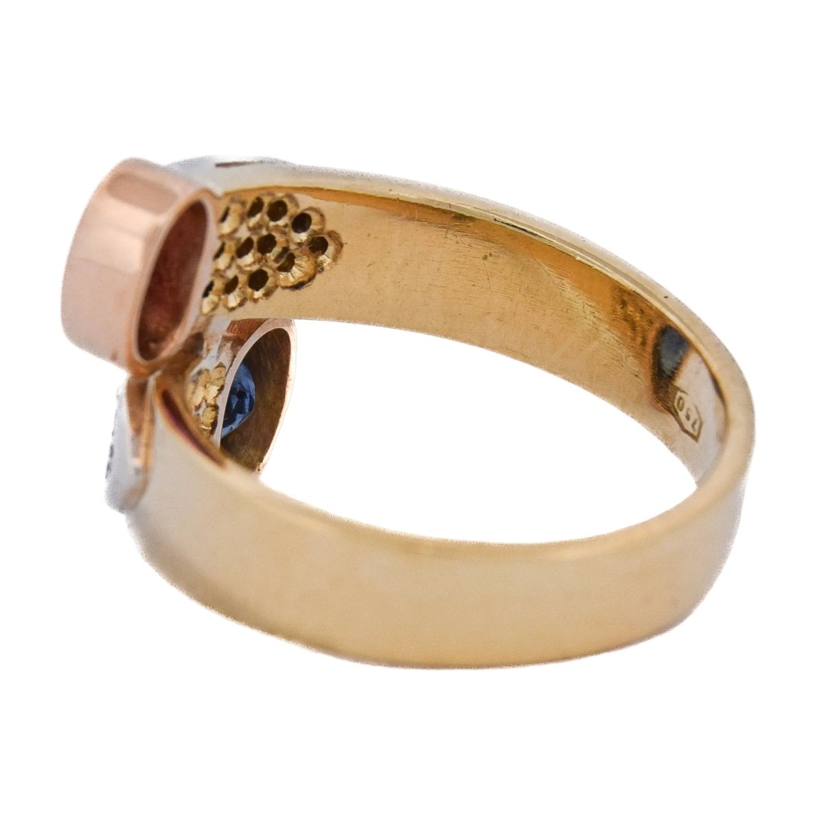 Bague Toi & Moi en or jaune, rubis, saphir et diamants - Castafiore