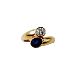 Bague Toi & Moi en or jaune, saphir et diamant - Castafiore