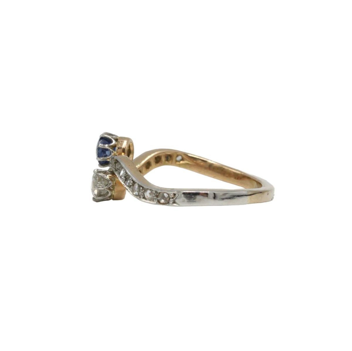 Bague Toi & Moi en or jaune, saphir et diamants - Castafiore
