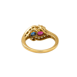 Bague Toi & Moi en or jaune, saphir, rubis et diamants - Castafiore