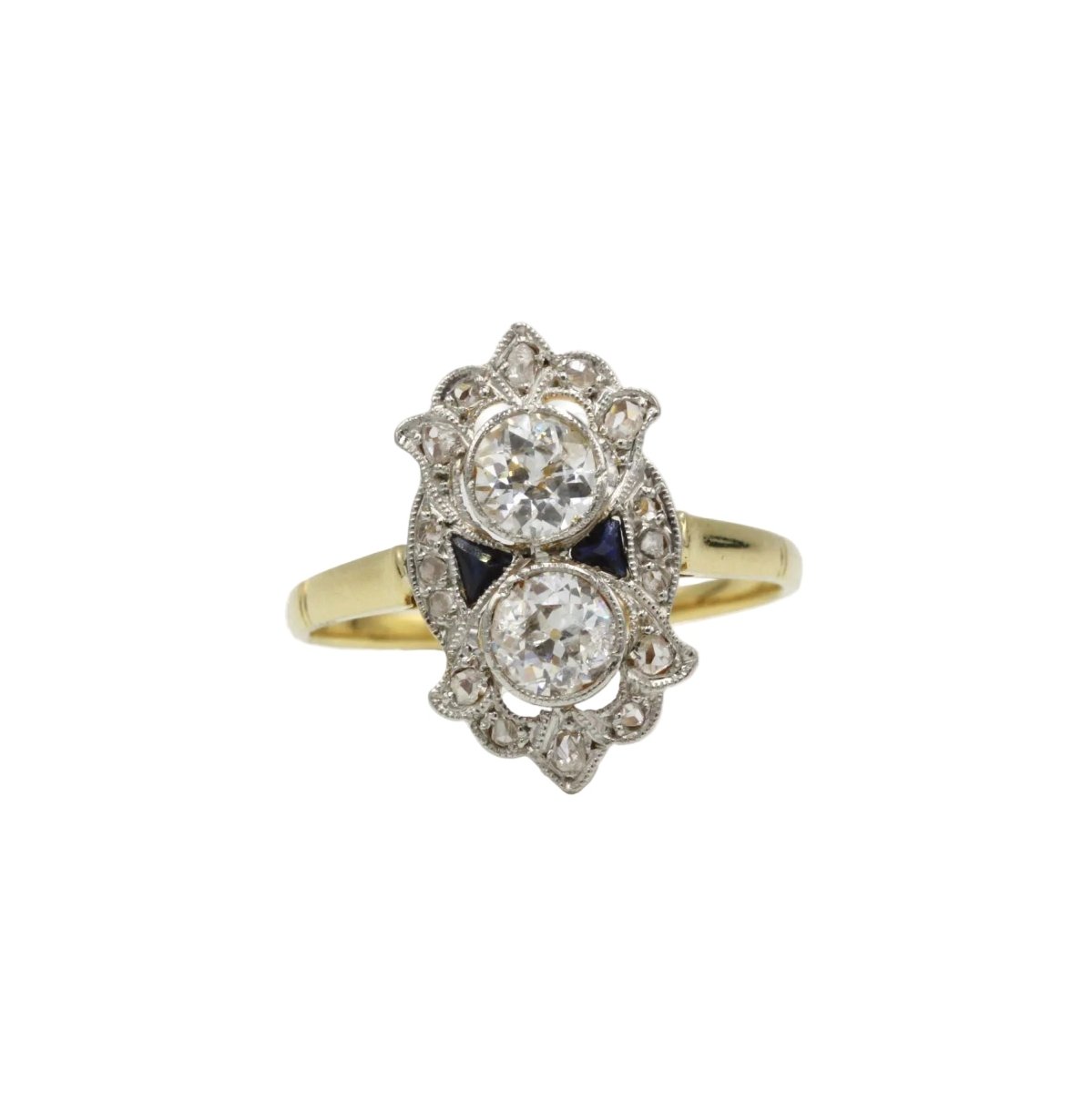 Bague Toi & Moi en or jaune, saphirs et diamants - Castafiore