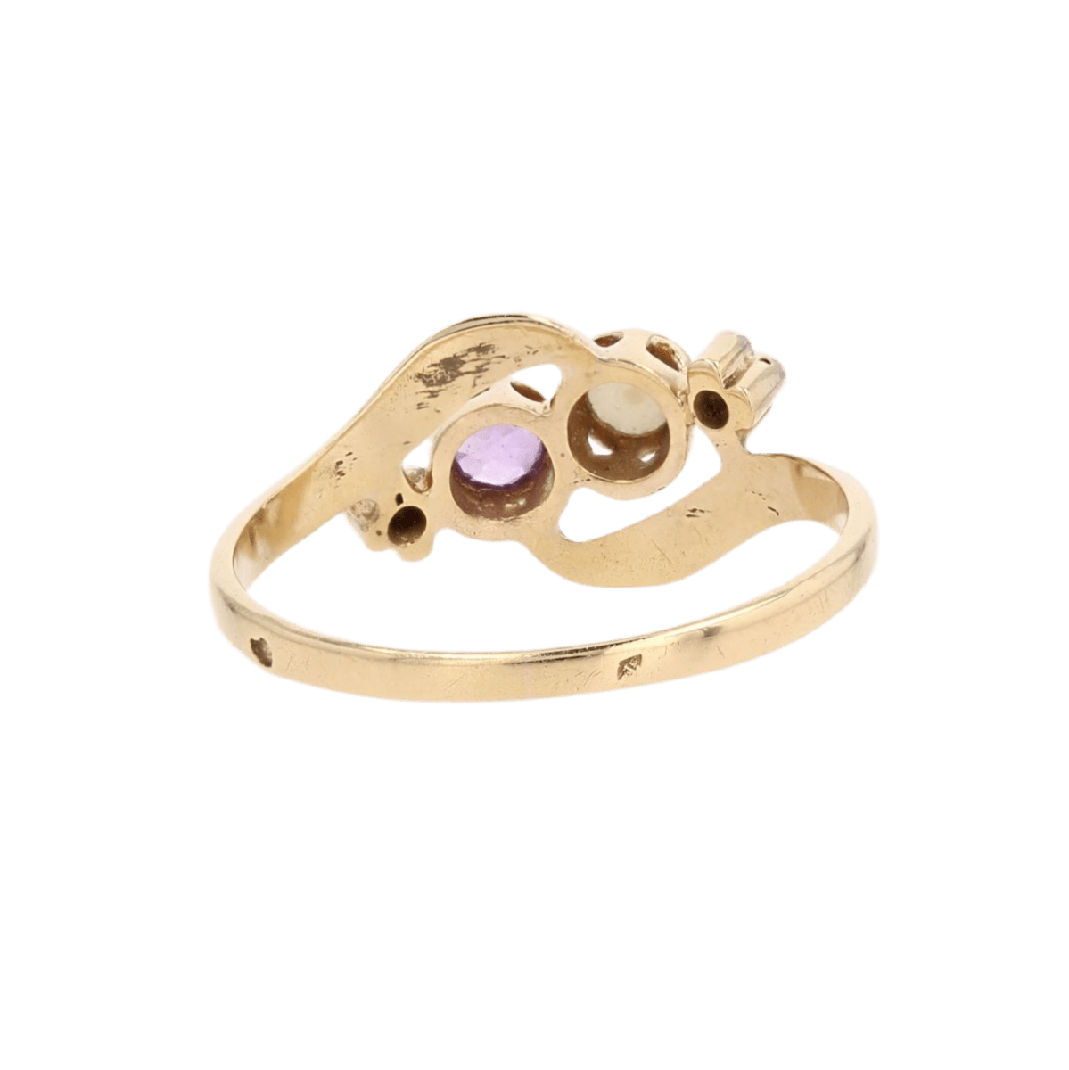 Bague Toi & Moi en or jaune, saphirs, perle et diamants - Castafiore