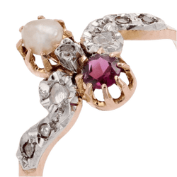 Bague Toi & Moi en or rose, grenat, perle et diamants - Castafiore